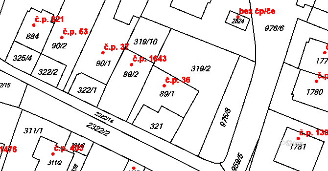 Kateřinky 36, Opava na parcele st. 89/1 v KÚ Kateřinky u Opavy, Katastrální mapa