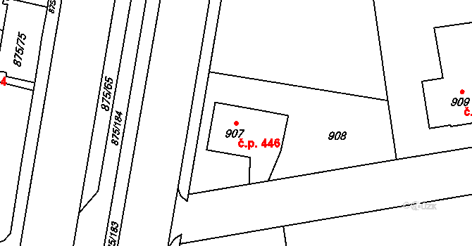 Kylešovice 446, Opava na parcele st. 907 v KÚ Kylešovice, Katastrální mapa