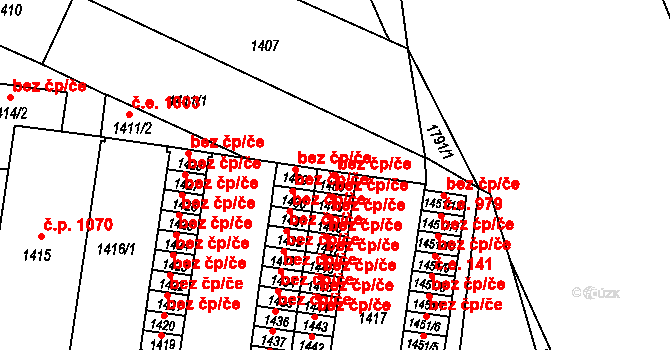 Brno 45558574 na parcele st. 1450 v KÚ Černá Pole, Katastrální mapa
