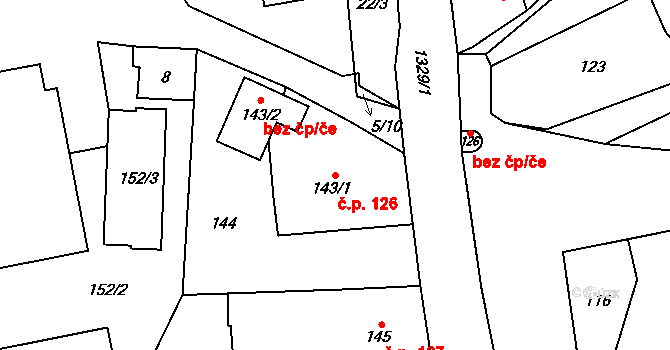 Bolatice 126 na parcele st. 143/1 v KÚ Bolatice, Katastrální mapa
