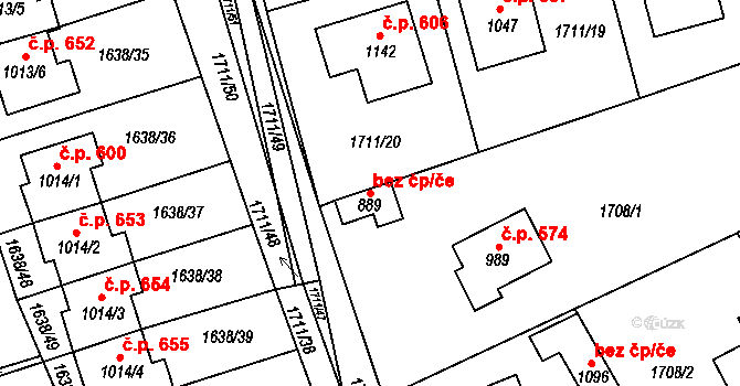 Kouřim 46096574 na parcele st. 889 v KÚ Kouřim, Katastrální mapa