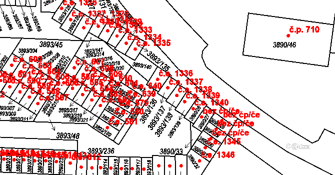 Jindřichův Hradec III 1337, Jindřichův Hradec na parcele st. 3893/137 v KÚ Jindřichův Hradec, Katastrální mapa