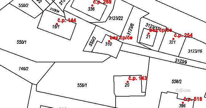 Sopotnice 47948574 na parcele st. 310 v KÚ Sopotnice, Katastrální mapa