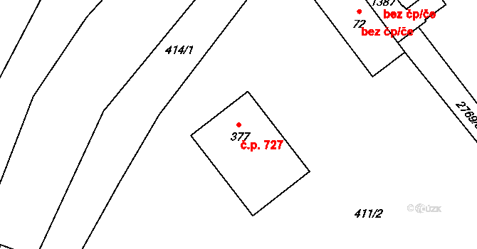Dolní Bečva 727 na parcele st. 377 v KÚ Dolní Bečva, Katastrální mapa