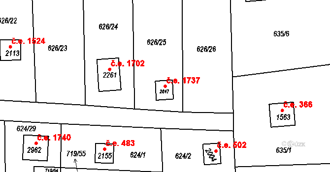 Pikovice 1737, Hradištko na parcele st. 2847 v KÚ Hradištko pod Medníkem, Katastrální mapa