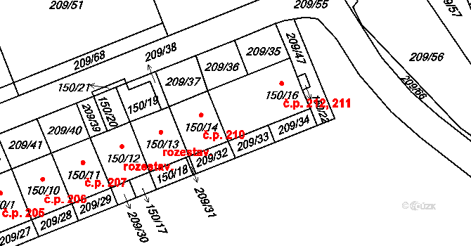 Holubice 211 na parcele st. 150/16 v KÚ Holubice v Čechách, Katastrální mapa