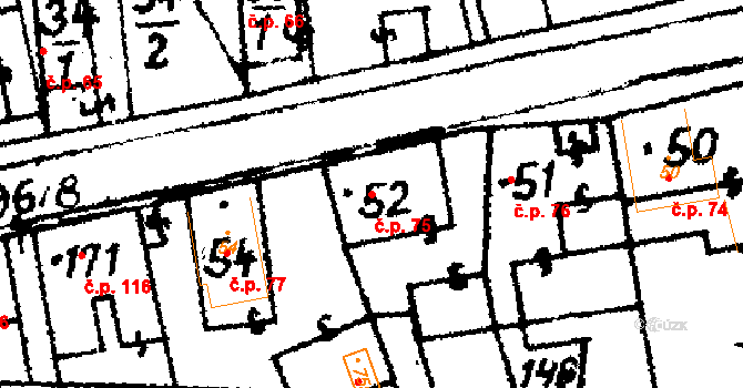 Trhová Kamenice 75 na parcele st. 52 v KÚ Trhová Kamenice, Katastrální mapa