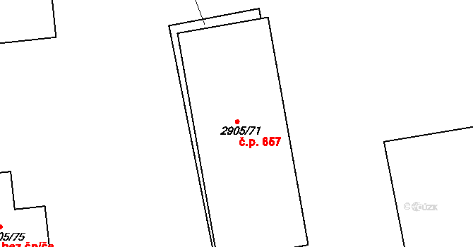 Příbram VI-Březové Hory 657, Příbram na parcele st. 2905/71 v KÚ Příbram, Katastrální mapa
