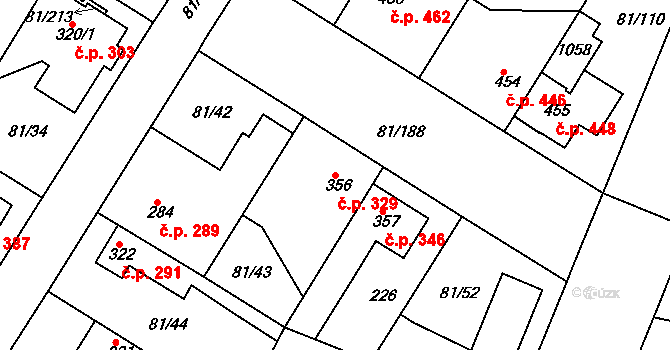 Lobeček 329, Kralupy nad Vltavou na parcele st. 356 v KÚ Lobeček, Katastrální mapa