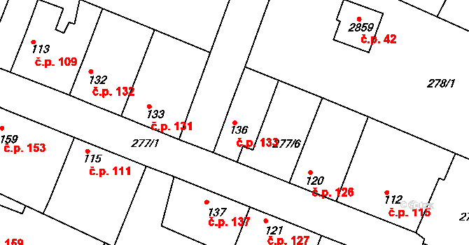Neratovice 133 na parcele st. 136 v KÚ Neratovice, Katastrální mapa
