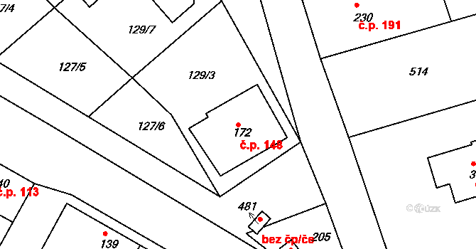 Dolany nad Vltavou 148 na parcele st. 172 v KÚ Dolany u Prahy, Katastrální mapa