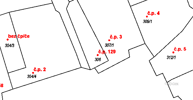 Meclov 129 na parcele st. 306 v KÚ Meclov, Katastrální mapa