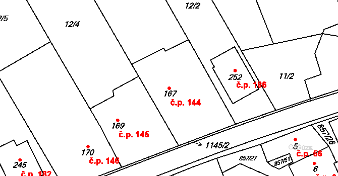 Hrabová 144 na parcele st. 167 v KÚ Hrabová u Dubicka, Katastrální mapa
