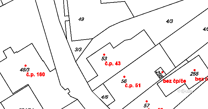 Kolšov 43 na parcele st. 53 v KÚ Kolšov, Katastrální mapa