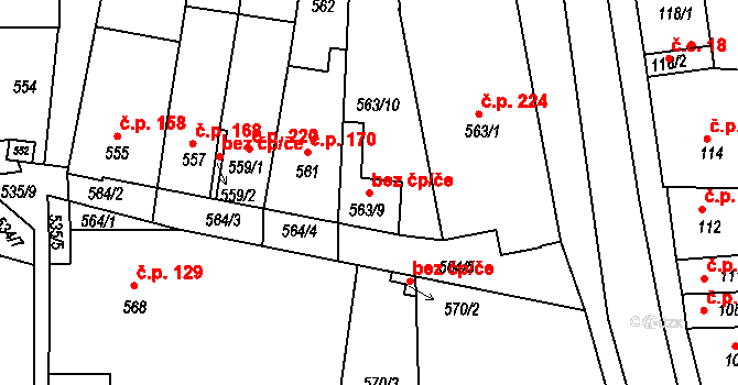 Hrušovany u Brna 80029574 na parcele st. 563/9 v KÚ Hrušovany u Brna, Katastrální mapa