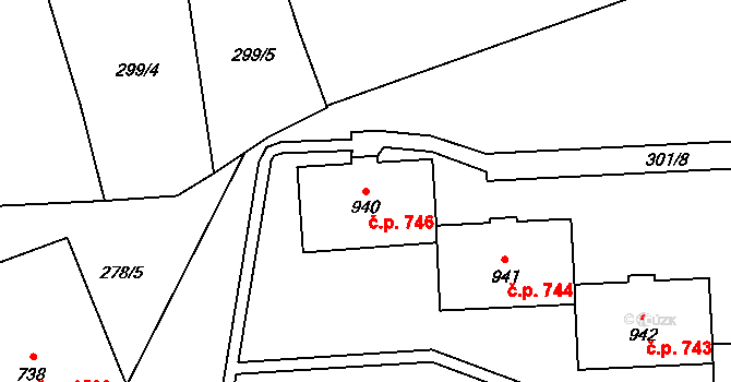 Nový Jičín 746 na parcele st. 940 v KÚ Nový Jičín-Dolní Předměstí, Katastrální mapa