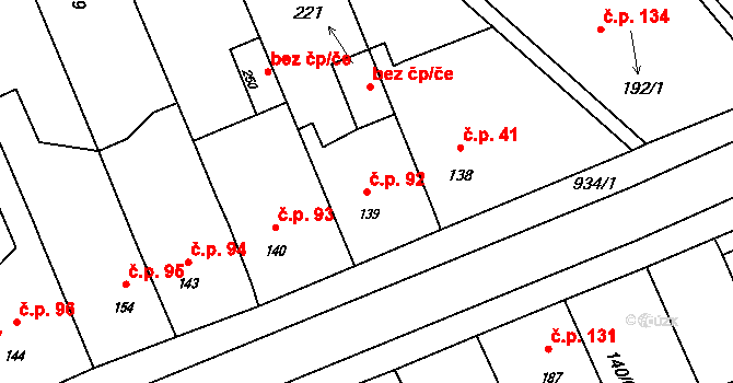 Lužany 92 na parcele st. 139 v KÚ Lužany u Přeštic, Katastrální mapa