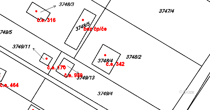 Roudnice nad Labem 342 na parcele st. 3748/4 v KÚ Roudnice nad Labem, Katastrální mapa