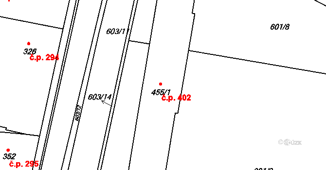 Nepomuk 402 na parcele st. 455/1 v KÚ Nepomuk, Katastrální mapa