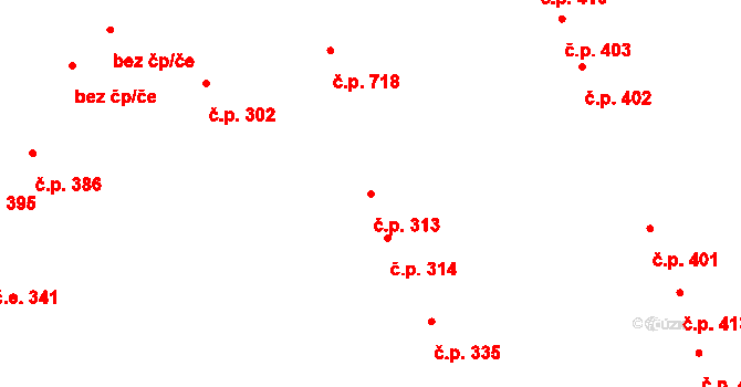 Trmice 313 na parcele st. 155 v KÚ Trmice, Katastrální mapa