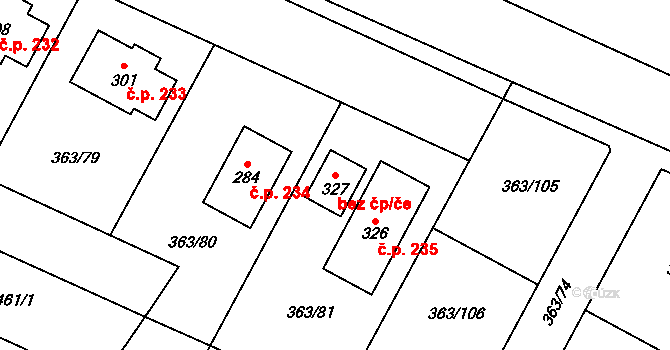 Všestary 93511574 na parcele st. 327 v KÚ Všestary, Katastrální mapa