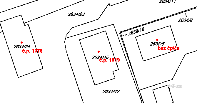 Hostivař 1619, Praha na parcele st. 2634/45 v KÚ Hostivař, Katastrální mapa