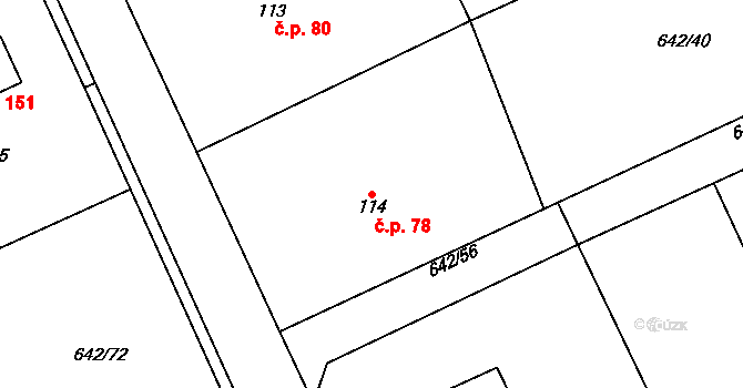 Pulice 78, Dobruška na parcele st. 114 v KÚ Pulice, Katastrální mapa