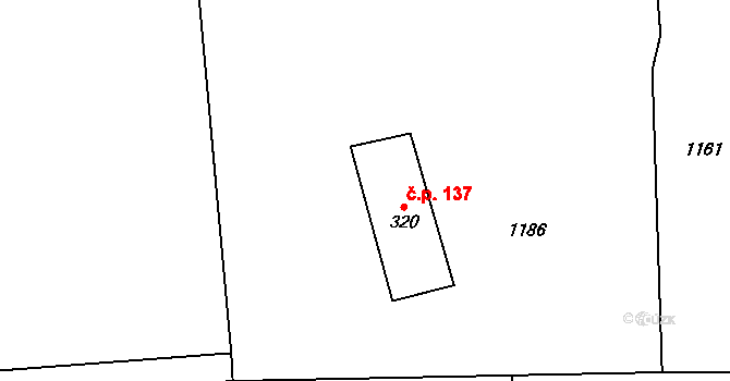 Souvrať 137, Mostek na parcele st. 320 v KÚ Souvrať, Katastrální mapa