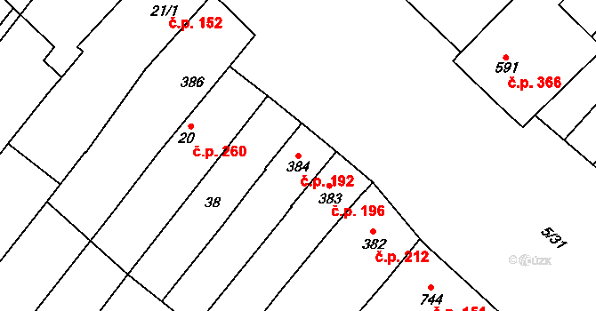 Popice 192 na parcele st. 384 v KÚ Popice, Katastrální mapa