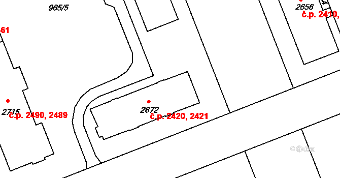 Kroměříž 2420,2421 na parcele st. 2672 v KÚ Kroměříž, Katastrální mapa