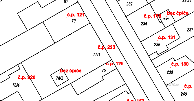 Dolní Lhota 223, Blansko na parcele st. 77/1 v KÚ Dolní Lhota, Katastrální mapa