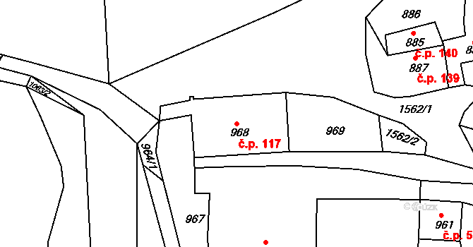 Plumlov 117 na parcele st. 968 v KÚ Plumlov, Katastrální mapa