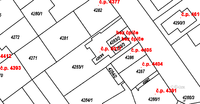 Chomutov 6017 na parcele st. 4283/4 v KÚ Chomutov II, Katastrální mapa