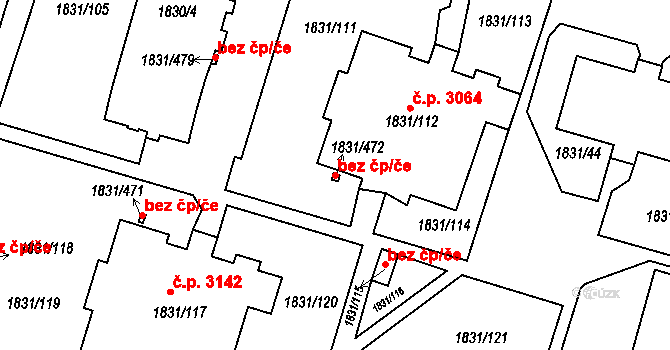 Frýdek-Místek 107080575 na parcele st. 1831/472 v KÚ Frýdek, Katastrální mapa