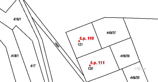 Plenkovice 110 na parcele st. 121 v KÚ Plenkovice, Katastrální mapa
