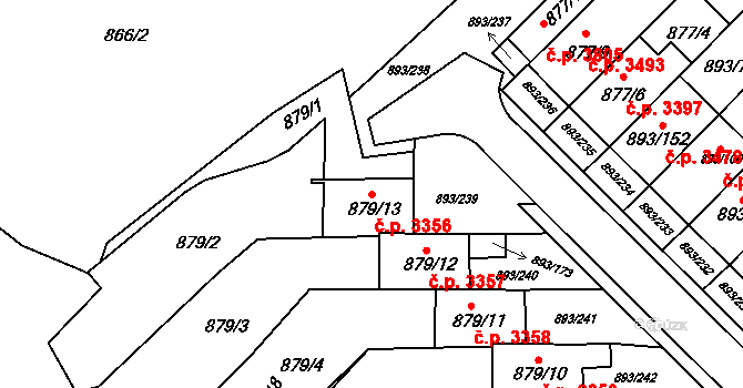 Znojmo 3356 na parcele st. 879/13 v KÚ Znojmo-město, Katastrální mapa
