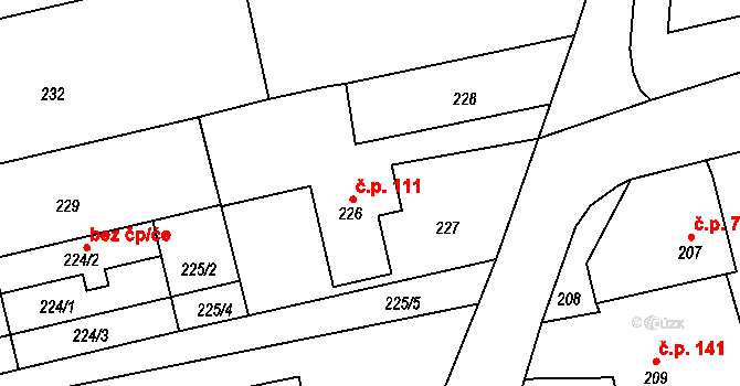 Skalička 111 na parcele st. 226 v KÚ Skalička u Hranic, Katastrální mapa