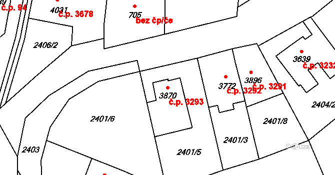 Zlín 3293 na parcele st. 3870 v KÚ Zlín, Katastrální mapa