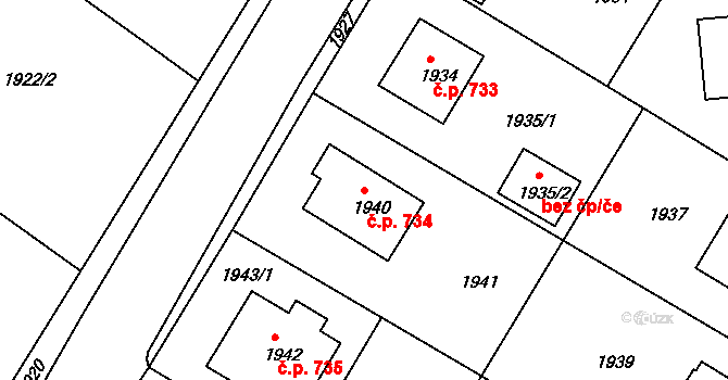 Uhlířské Janovice 734 na parcele st. 1940 v KÚ Uhlířské Janovice, Katastrální mapa