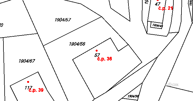 Dobčice 36, Záboří na parcele st. 57 v KÚ Lipanovice, Katastrální mapa