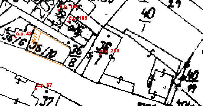 Přerov nad Labem 290 na parcele st. 36/1 v KÚ Přerov nad Labem, Katastrální mapa