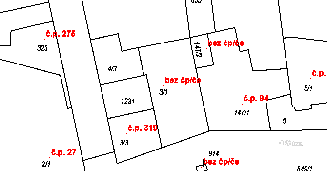 Lázně Toušeň 119728575 na parcele st. 3/1 v KÚ Lázně Toušeň, Katastrální mapa