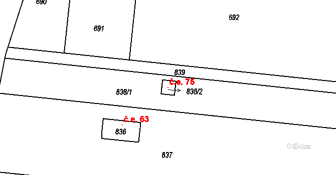 Přerov XII-Žeravice 75, Přerov na parcele st. 838/2 v KÚ Žeravice, Katastrální mapa