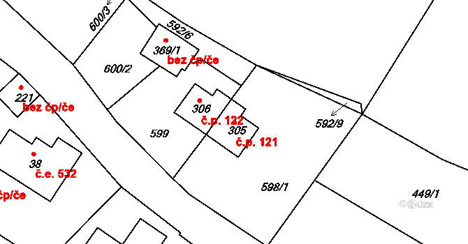 Jílové u Držkova 121 na parcele st. 305 v KÚ Jílové u Držkova, Katastrální mapa
