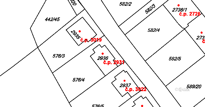 Jablonec nad Nisou 2931 na parcele st. 2936 v KÚ Jablonec nad Nisou, Katastrální mapa