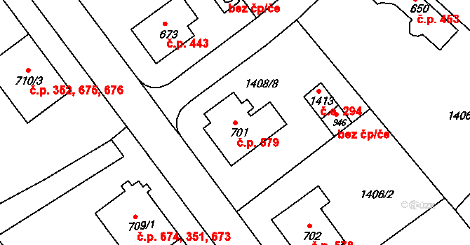 Brtnice 579 na parcele st. 701 v KÚ Brtnice, Katastrální mapa