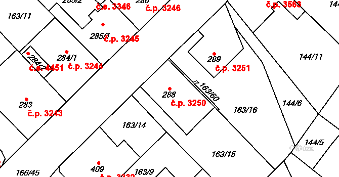 Jihlava 3250 na parcele st. 288 v KÚ Bedřichov u Jihlavy, Katastrální mapa