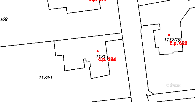 Staré Město 284, Třinec na parcele st. 1171 v KÚ Třinec, Katastrální mapa