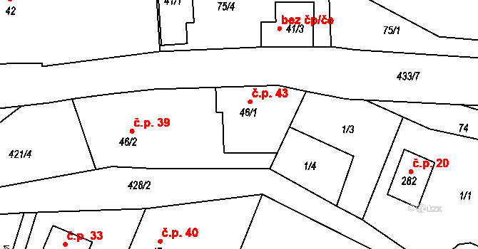 Suhrovice 43, Kněžmost na parcele st. 46/1 v KÚ Suhrovice, Katastrální mapa