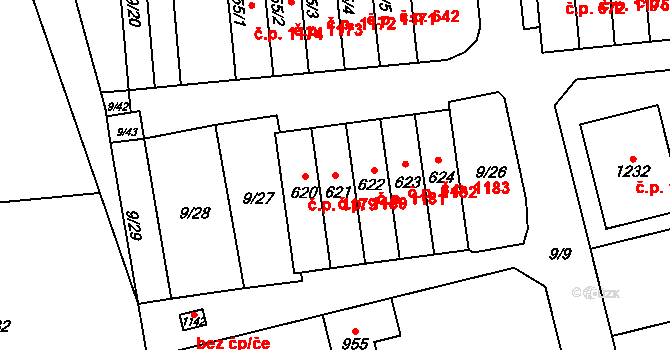Hostivice 1180 na parcele st. 621 v KÚ Litovice, Katastrální mapa